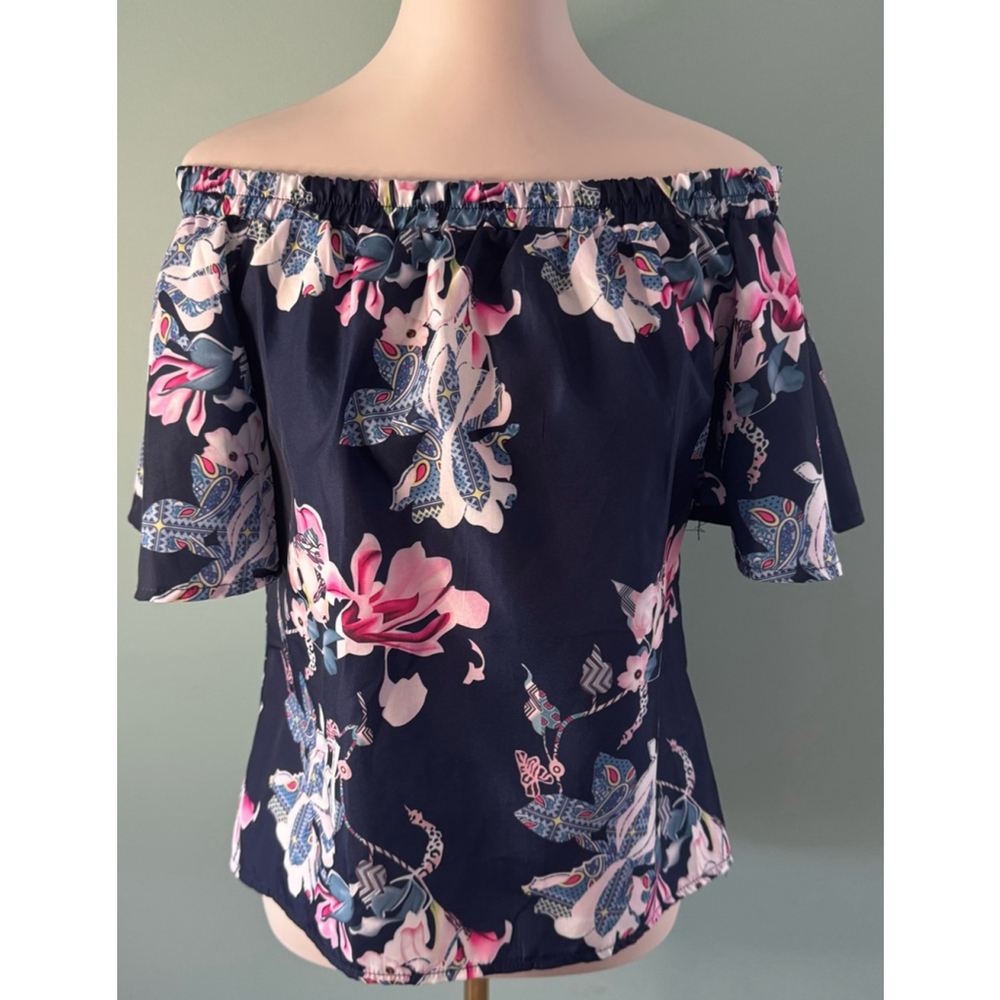 Women's StyleDome Floral Off-Shoulder Top, Size M, Blue/Pink